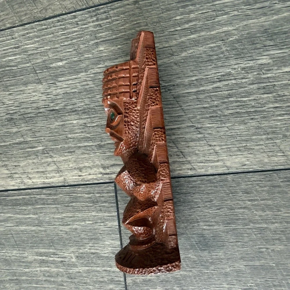 VTG 70s Coco Joe's Hawaii Tiki Wall Plaque #16-043 Polynesian Idol Green Eyes